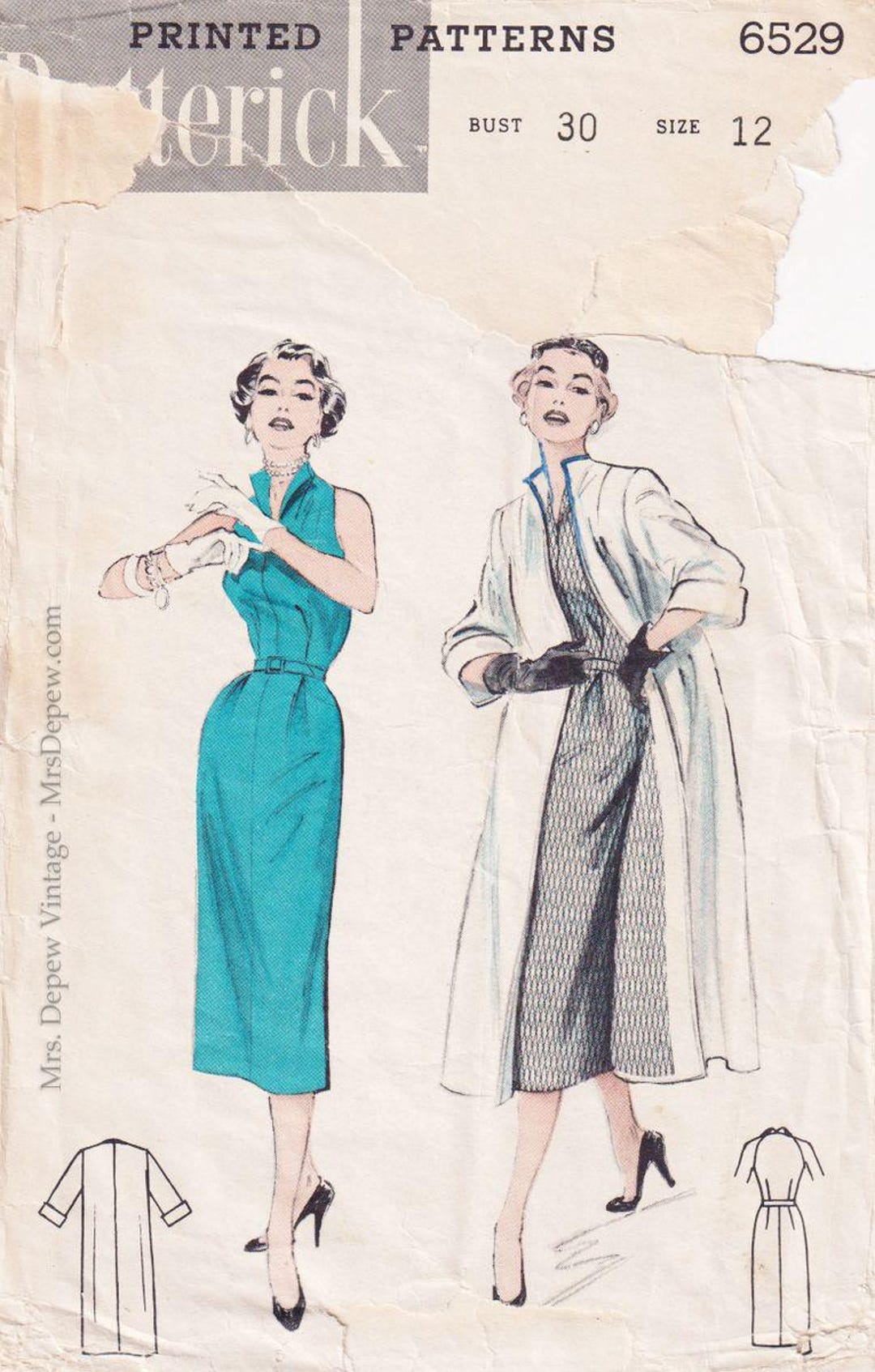 1950s Vintage Sewing Pattern Duster Coat and Sleeveless Dress