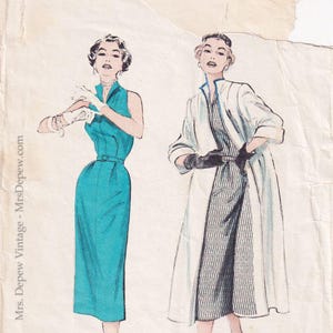 Vintage naaipatroon jaren 1950 stofdoek jas en mouwloze jurk Butterick 6529 30" buste