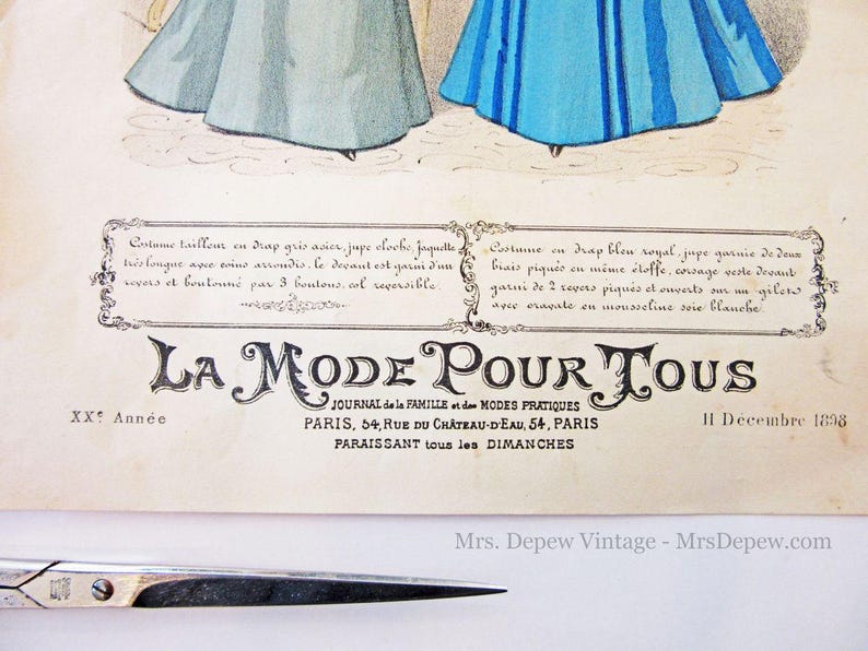 Página impresa original de la revista de moda francesa para damas La Mode Pour Tous, de la década de 1890. imagen 2