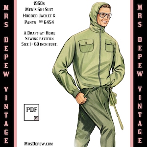 Menswear Vintage Sewing Pattern 1950's Men's Ski Jacket and Pants in Any Size Depew 6454 - Plus Size Included -INSTANT DOWNLOAD-