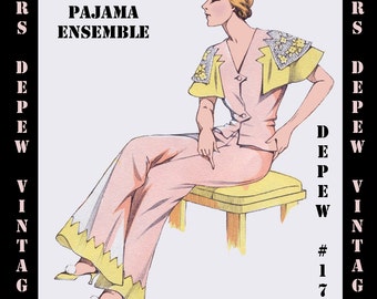 Modello di cucito vintage e righelli per pigiama anni '30 con maniche a mantella in qualsiasi taglia - Taglie forti incluse - 173 - DOWNLOAD IMMEDIATO -