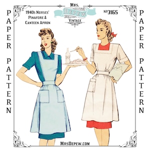 Vintage Sewing Pattern 1940s Nurses' Uniform Pinafore & Canteen Apron #3165 -PAPER VERSION