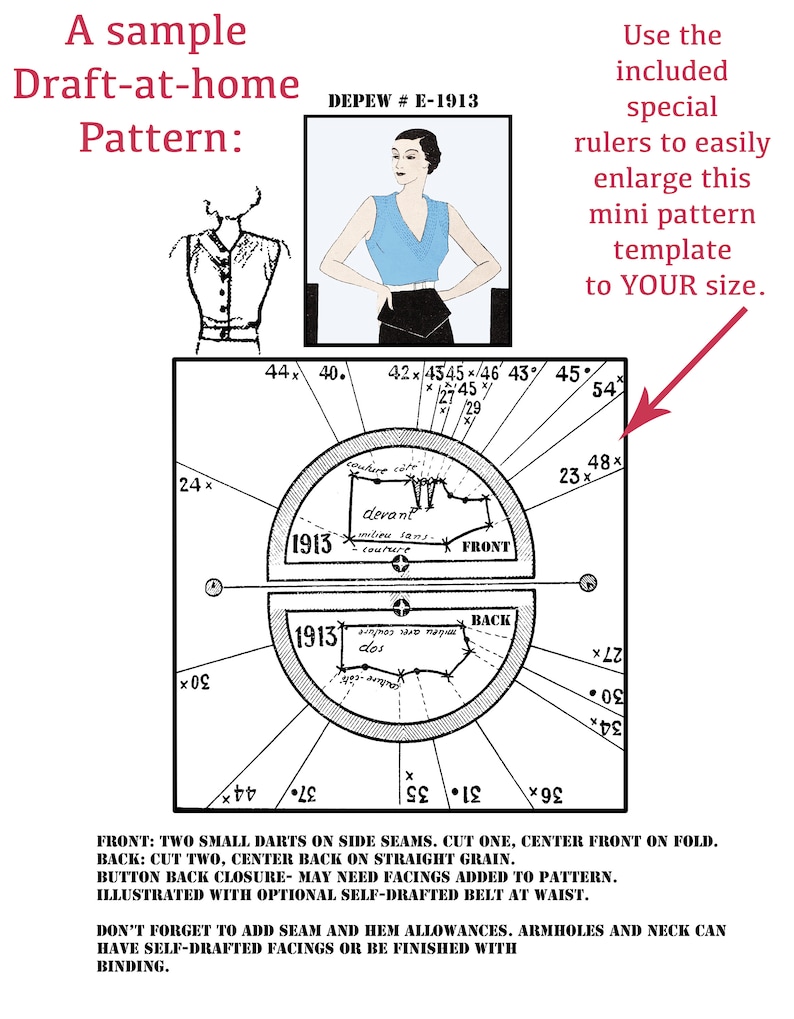 Vintage Sewing Pattern Template & Scale Rulers 1950s Short Sleeve Blouse in Any Size PLUS Size Included 6060 INSTANT DOWNLOAD image 4