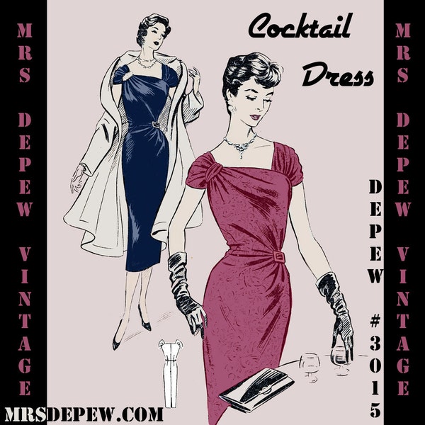 Vintage Sewing Pattern 1950's French Cocktail Party Dress Digital Reproduction Depew 3015 -INSTANT DOWNLOAD-