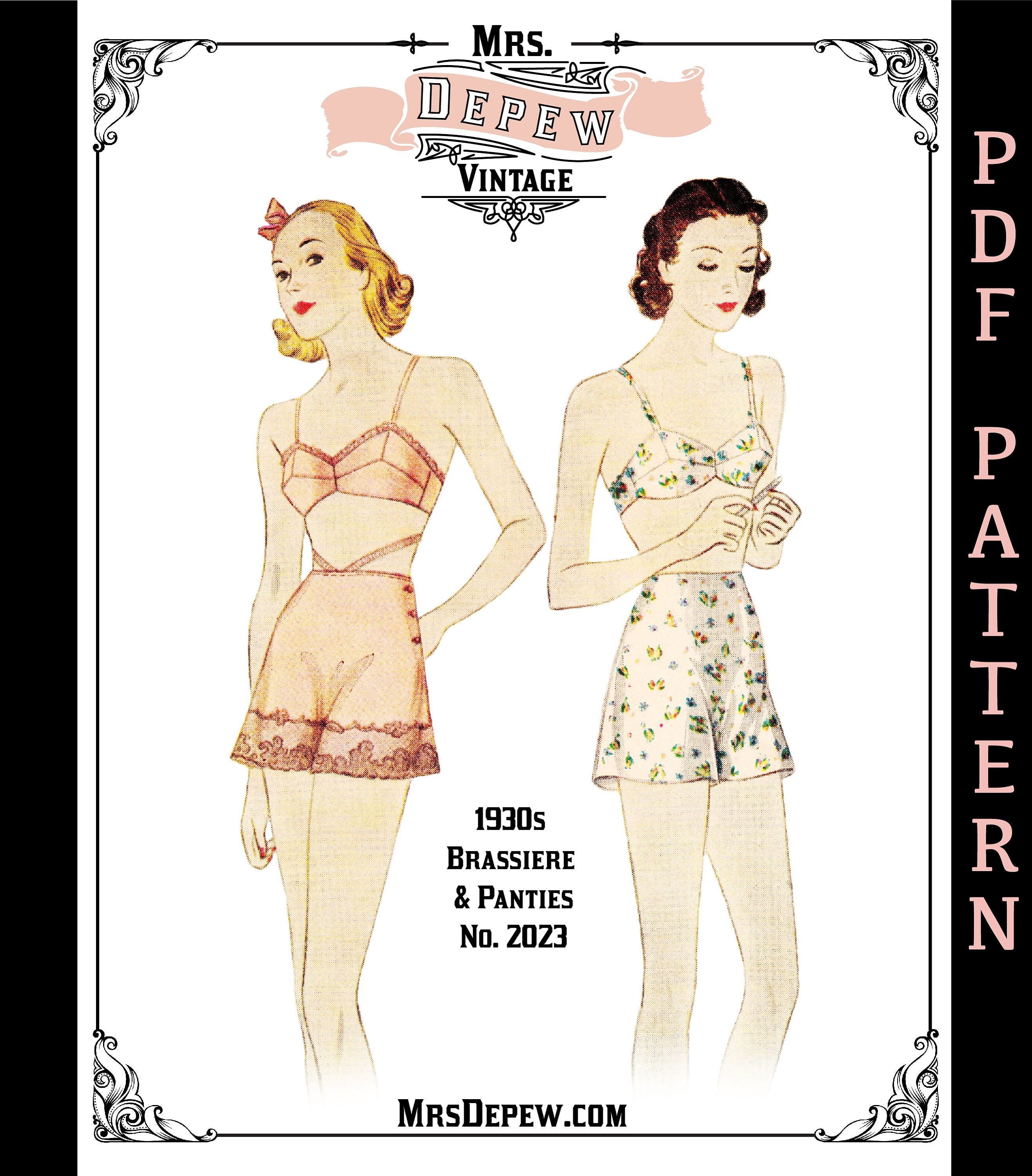 Vintage Sewing Pattern Lingerie Set Multisize 1930s Bra and Tap Panties  32-50 Inch Bust 2023 INSTANT DOWNLOAD 