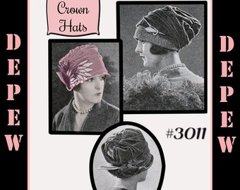 Vintage Sewing Pattern 1920's Draped Crown Hat in 3 Styles Depew 3011 -INSTANT DOWNLOAD-