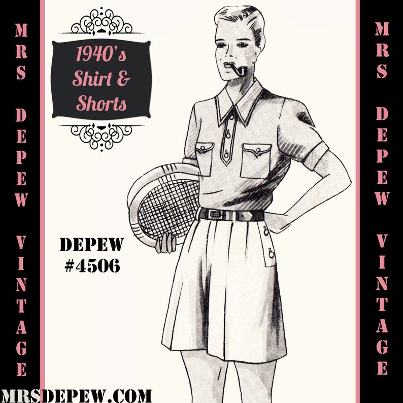 1940s Sewing Patterns – Dresses, Overalls, Lingerie etc Menswear Vintage Sewing Pattern 1940s Mens Shirt and Shorts in Any Size Depew 4506 - Plus Size Included -INSTANT DOWNLOAD- $9.50 AT vintagedancer.com