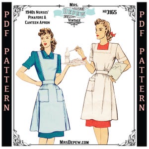 Vintage Sewing Pattern 1940s Nurses' Uniform Pinafore & Canteen Apron #3165 -INSTANT DOWNLOAD PDF