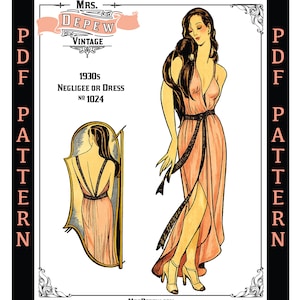 Vintage Sewing Pattern 1930s Easy Negligee Nightie Print at Home Draping Instructions Depew 1024 -INSTANT DOWNLOAD-