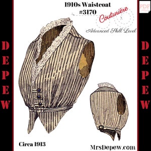 Vintage Sewing Pattern 1910s Ladies&#39; French Waistcoat Depew #3170 Couturière Edition -INSTANT DOWNLOAD PDF-