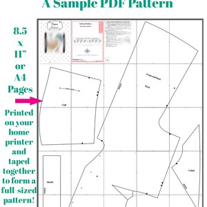 Puede incluir: Un patr&oacute;n de costura PDF imprimible en blanco y negro para una prenda con instrucciones de corte y costura. El patr&oacute;n est&aacute; dise&ntilde;ado para imprimirse en p&aacute;ginas de 8,5 x 11 pulgadas o A4 y unirse con cinta adhesiva para formar un patr&oacute;n de tama&ntilde;o completo.