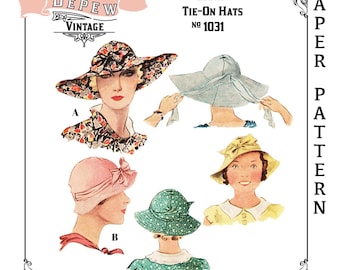 Vintage Sewing Pattern 1930s Tie On Sun Hat in Two Versions Depew 1031 -PAPER VERSION-