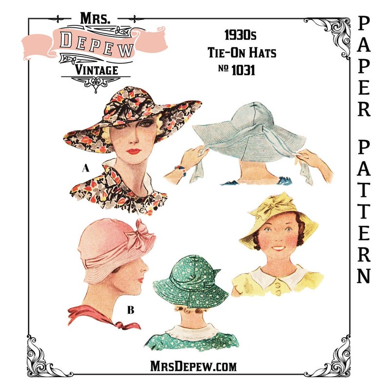 Vintage Sewing Pattern 1930s Tie On Sun Hat in Two Versions Depew 1031 -PAPER VERSION- image 1