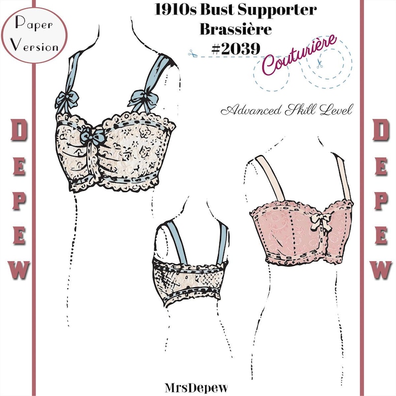 1913 Vintage Sewing Pattern 1910s Ladies Bust Supporter Brassiere Multisize Depew #2039 Paper Version image 1