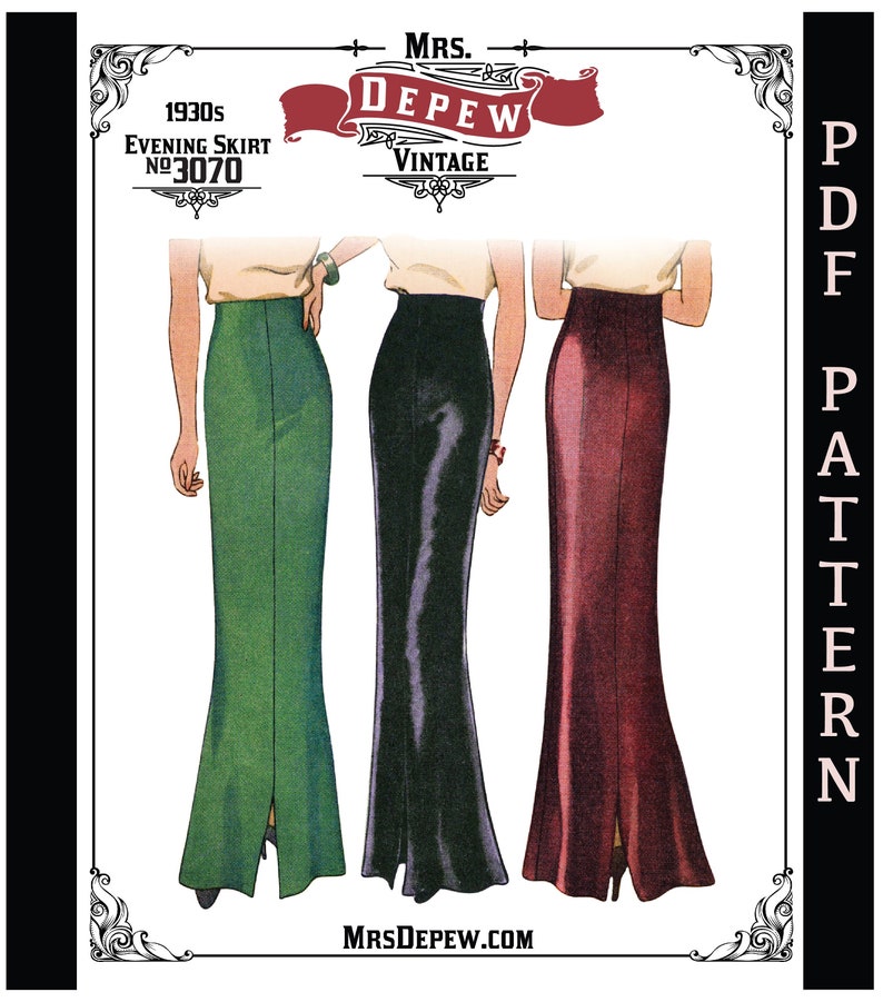 Vintage Sewing Pattern Reproduction Ladies' 1930's Evening Skirt 3070 Multi-size/ Plus Size INSTANT DOWNLOAD or Printed image 1