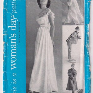1952 Wykrój do szycia vintage z lat 50. XX wieku Dzień Kobiet 5076 Piżamy, długie lub krótkie koszule nocne i szlafrok 32-34 cale biustu