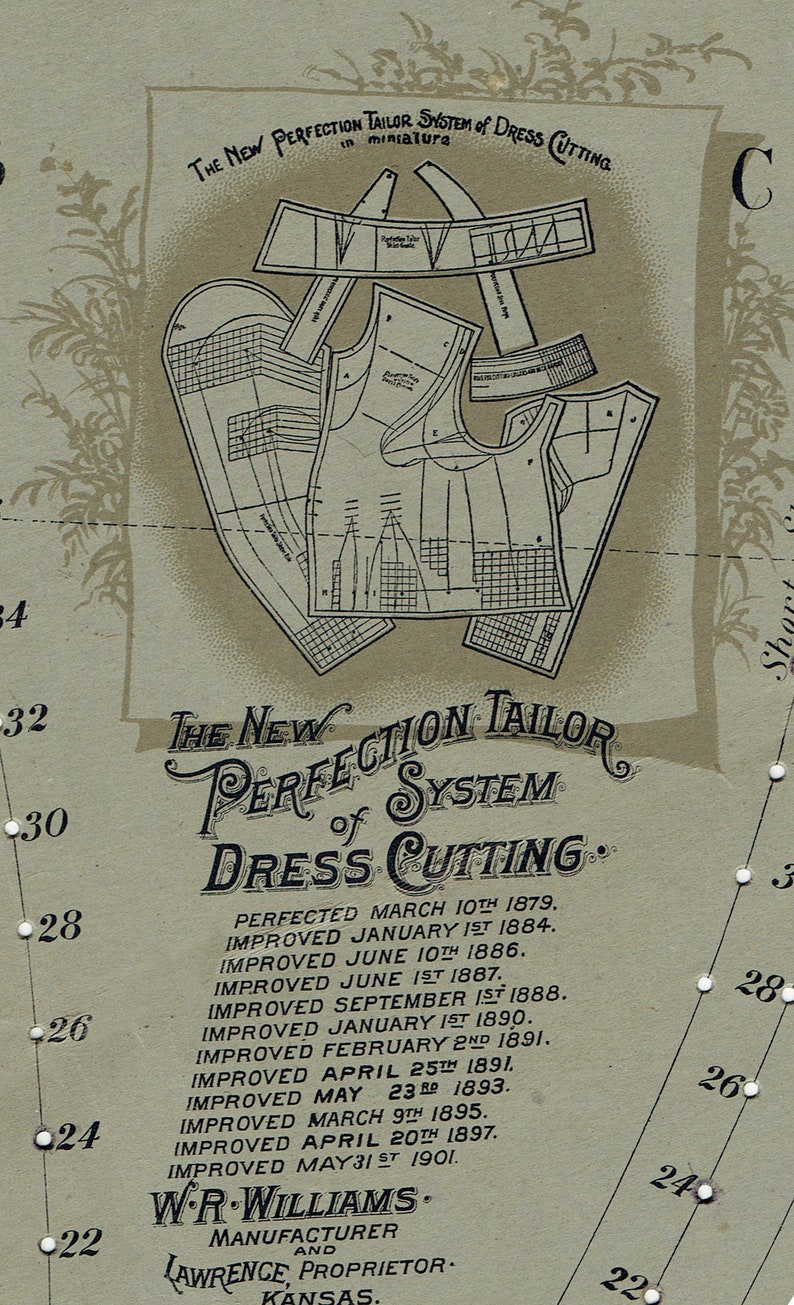 Antique 1901 The New Perfection Tailor System of Cutting Bodice & Skirt Draft Sloper Set Vintage Sewing Pattern Drafting Kit image 6