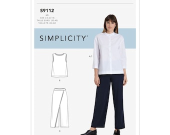 New Unused Sewing Pattern Simplicity S9112 Misses' Button Down Top, Shell Top & Trousers