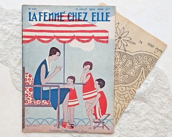 1929 July Vintage French Magazine La Femme Chez Elle 1920s Fashion, Embroidery and Sewing