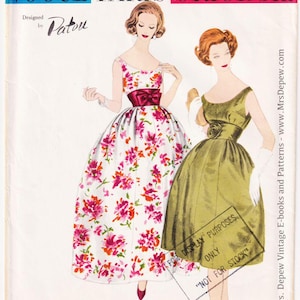 1959 Vintage Sewing Pattern Ladies' Cocktail Dress and Evening Gown Designer Patou 1950s Vogue Paris Original 1448 32" Bust
