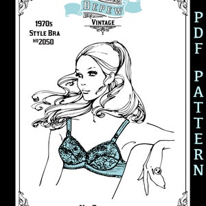 Vintage Style Bra Sewing Pattern #2050 Sizes 32 34 36 ABC Cups -INSTANT DOWNLOAD Pdf-