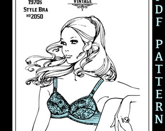 Vintage Style Bra Sewing Pattern #2050 Sizes 32 34 36 ABC Cups -INSTANT DOWNLOAD Pdf-