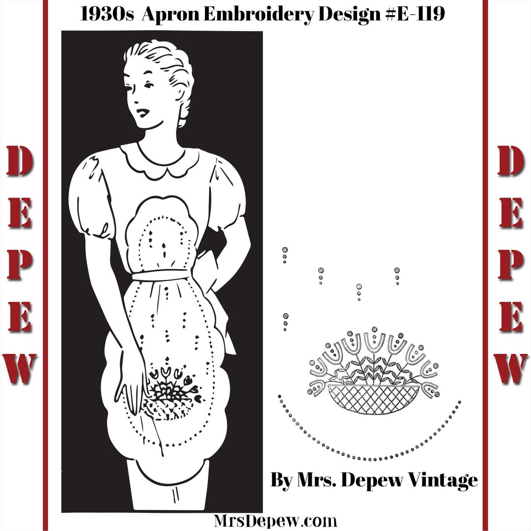 フランス ヴィンテージ 手刺繍シェフのキッチン図ブルーワーク 1930〜50年代 ヴィンテージ 1930 年代 フランス エプロン 刺繍 デザイン E-119