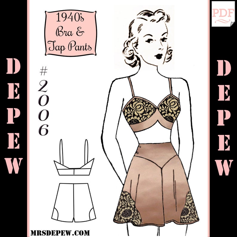 Vintage Sewing Pattern 1940s Pauline Matching Bra and Tap Panties #2006 PDF Print at Home -INSTANT DOWNLOAD- 