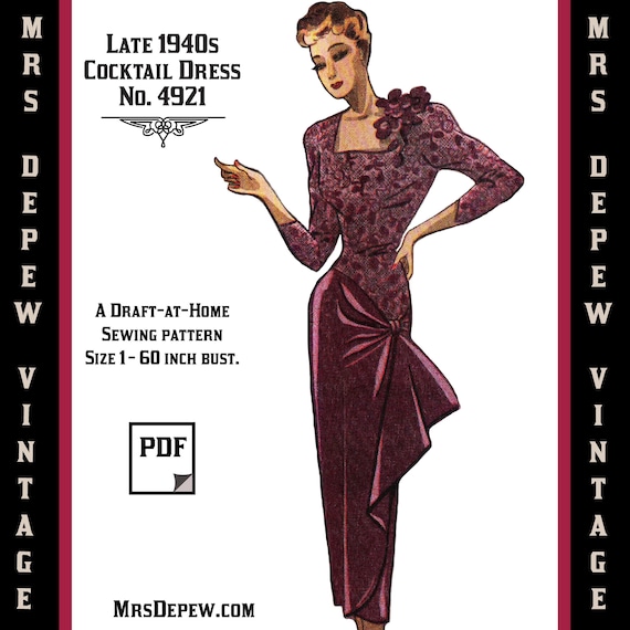 formal dress template Vintage Sewing Pattern & Scale Rulers 1940s Cocktail Any Size - PLUS Size Included formal uniform template