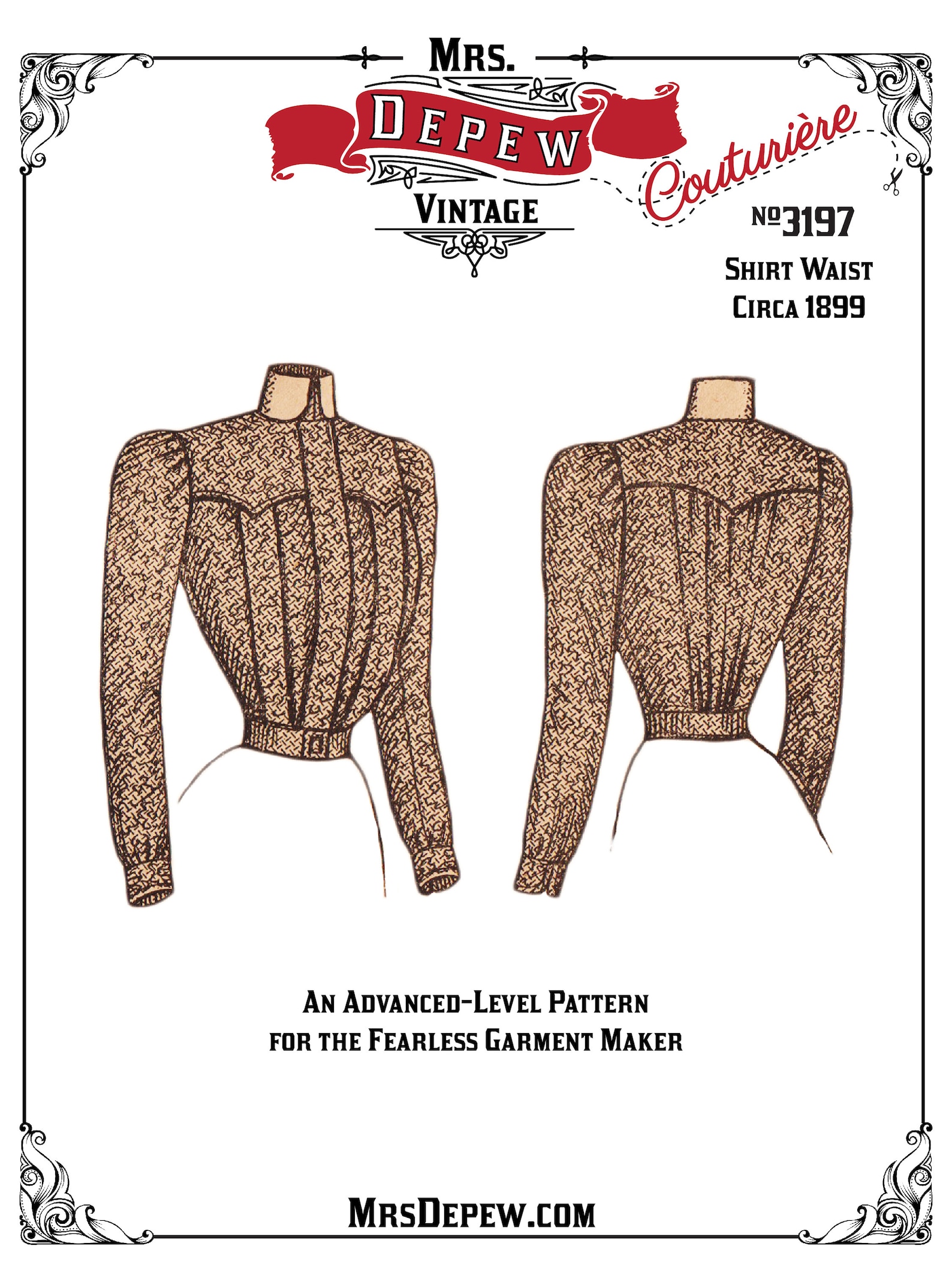 Vintage Sewing Pattern Late 1890s Ladies' Shirt Waist Depew #3197 ...