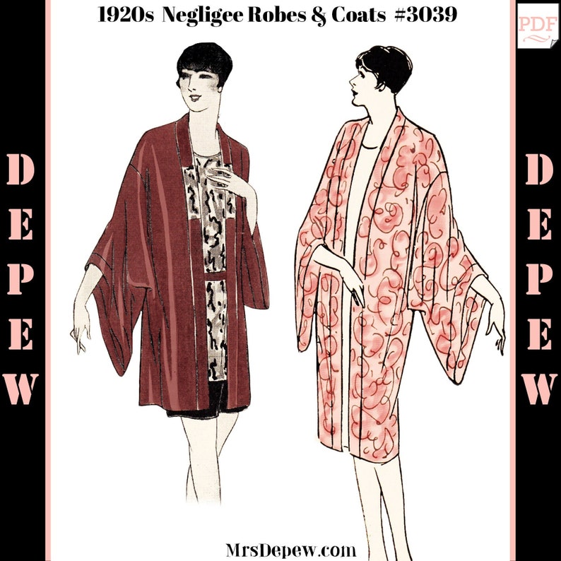 Vintage Sewing Pattern Instructions 1920s Flapper Easy Negligee Robes or Coats Ebook PDF Depew 3039 INSTANT DOWNLOAD image 1