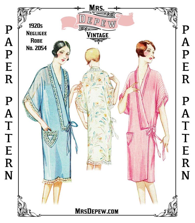 1925-1930 Vintage Sewing Pattern 1920s Negligee Kimono Robe 34-36 Inch ...