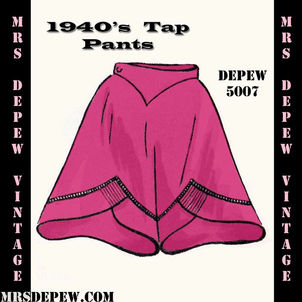 Vintage Sewing Pattern Template & Scale Rulers 1940's Tap Pants- Any Size - PLUS Size Included -  5007 -INSTANT DOWNLOAD-
