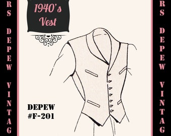 Menswear Vintage Sewing Pattern Men's Basic Vest Sloper in Any Size - Plus Size Included -Depew F-201 -INSTANT DOWNLOAD-