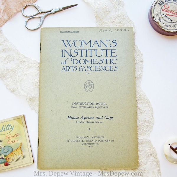 8 House Aprons and Caps Original Vintage Woman's Institute Sewing Pattern Book 1920s