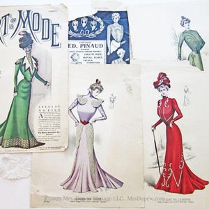 Rare Antique Collection of Pages L&#39;Art de la Mode Ladies&#39; Sewing Pattern Catalog and Fashion Magazine Feb. 1900