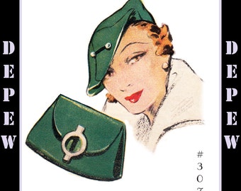 Vintage Sewing Pattern 1930s Beret Hat & Bag PDF Depew #3071 -INSTANT DOWNLOAD-
