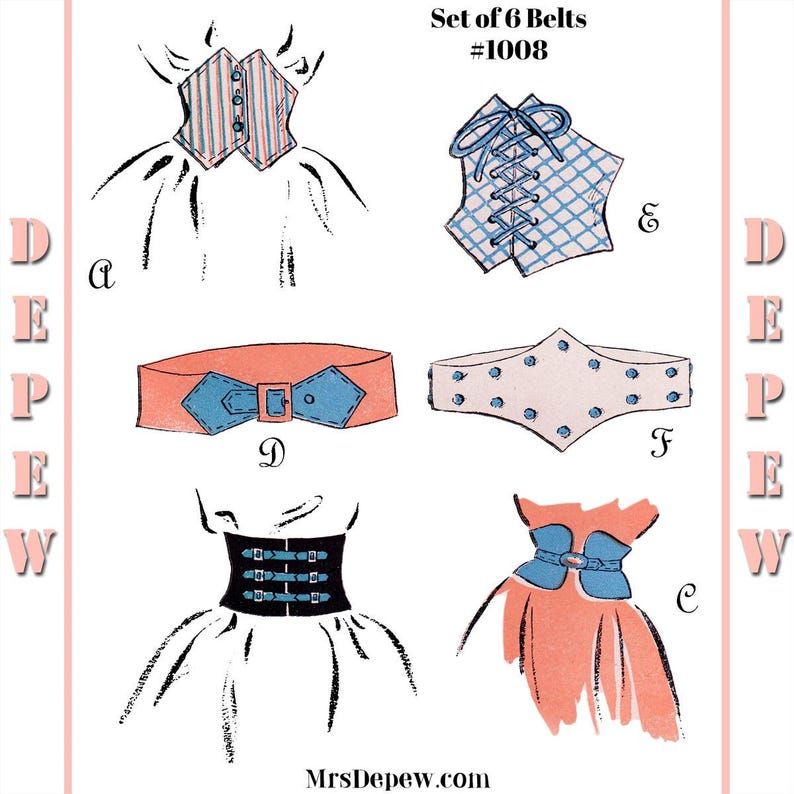 Vintage Sewing Pattern 1940s Style Belts and Cummerbunds 32 - 50 inch Waist #1008 -Paper Pattern image 1
