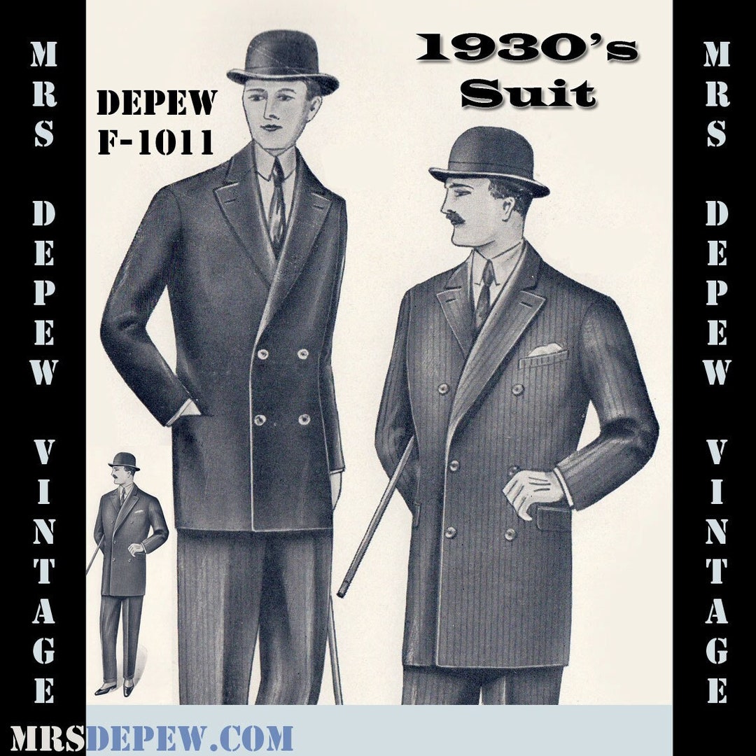 Buy Menswear Vintage Sewing Pattern 1930's Men's Double Breasted Suit Coat  and Trousers in Any Size Depew F-1011 Plus Size INSTANT DOWNLOAD Online in  India 