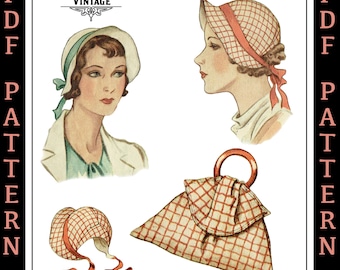 1934 Vintage Sewing Pattern 1930s Poke Bonnet Hat & Bracelet Handle Bag PDF #3088 -INSTANT DOWNLOAD-