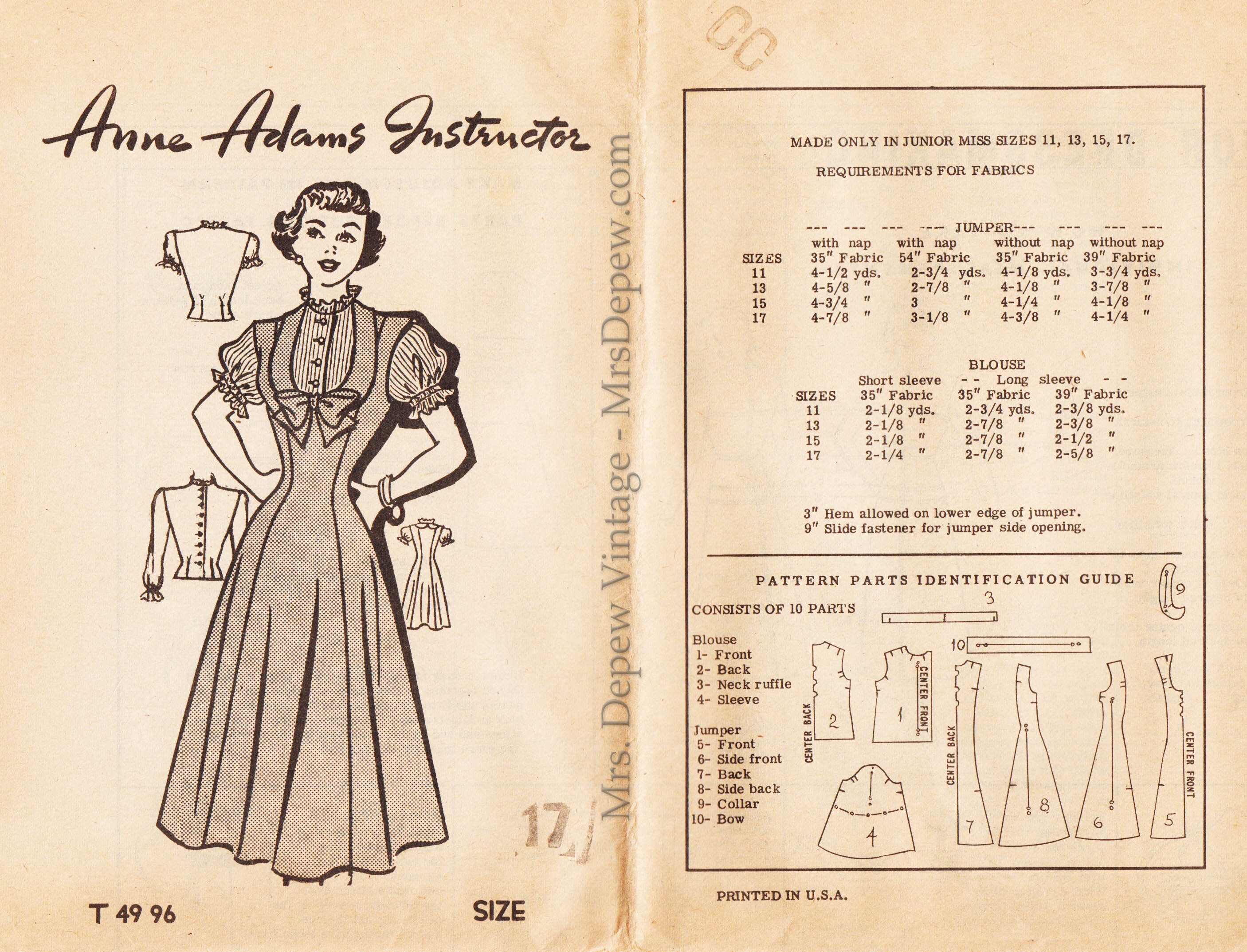 Free Pattern Grading E-book Included Vintage Sewing Pattern 1940s Dress McCall 5302 Size 38 Bust