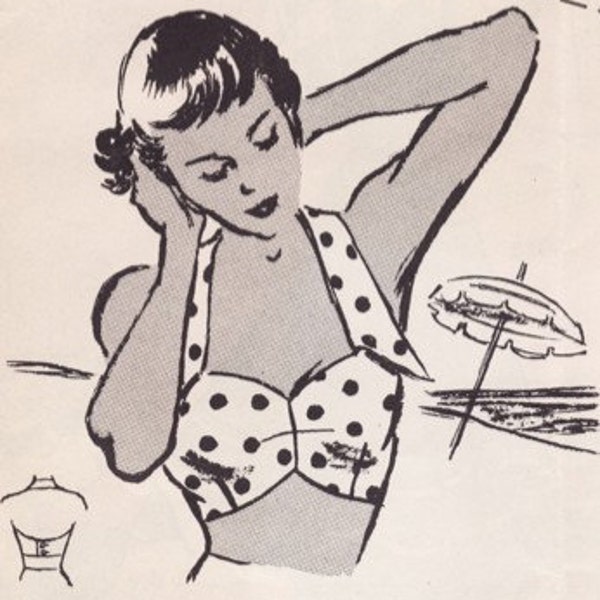 Vintage Sewing Pattern Ladies Beach Bra PDF 34" Bust