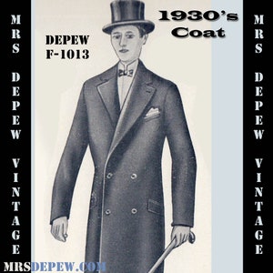 Menswear Vintage Sewing Pattern 1930s Men's Coats in Any Size Plus Size Included Depew F-1012 INSTANT DOWNLOAD image 2