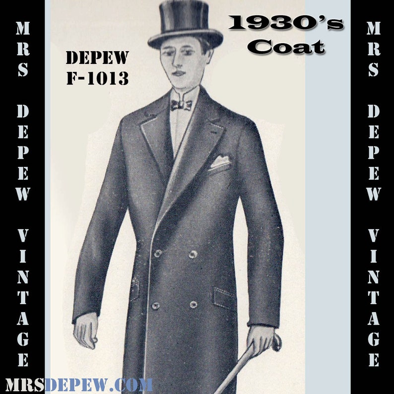 Menswear Vintage Sewing Pattern 1930s Men's Coats in Any Size Plus Size Included Depew F-1012 INSTANT DOWNLOAD image 2