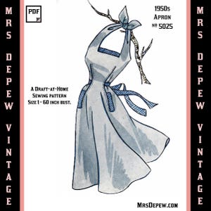 Vintage Sewing Pattern Template Scale Rulers 1940's Apron in Any Size - PLUS Size Included - Depew 5025 -INSTANT DOWNLOAD-