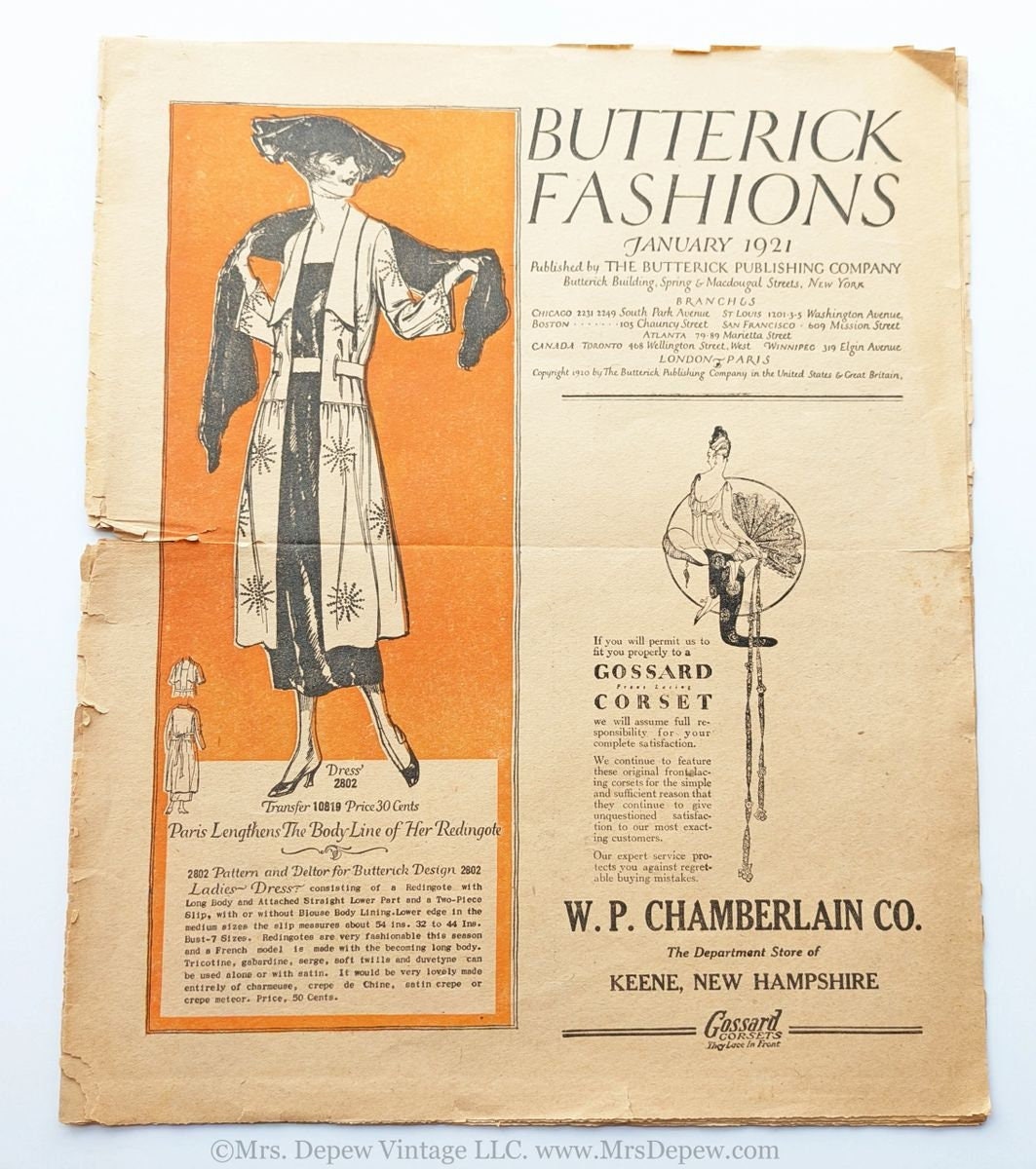 1921 January Butterick Fashions Store Flyer Advertising Sewing Patterns 1920s Fashion