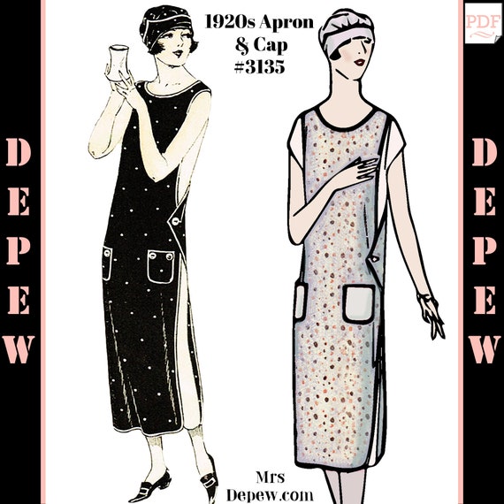 婦人服パターン製図本 1920年 パターンメイキング アールデコ /K547 Vintage Sewing Pattern 1920s Ladies' Apron & Cap #3135 Multisize S