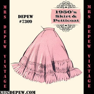Vintage Sewing Pattern Template & Scale Rulers 1950s Petticoat Skirt- Any Size - PLUS Size Included -  7309 -INSTANT DOWNLOAD-