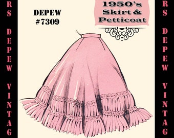 Vintage Sewing Pattern Template & Scale Rulers 1950s Petticoat Skirt- Any Size - PLUS Size Included -  7309 -INSTANT DOWNLOAD-