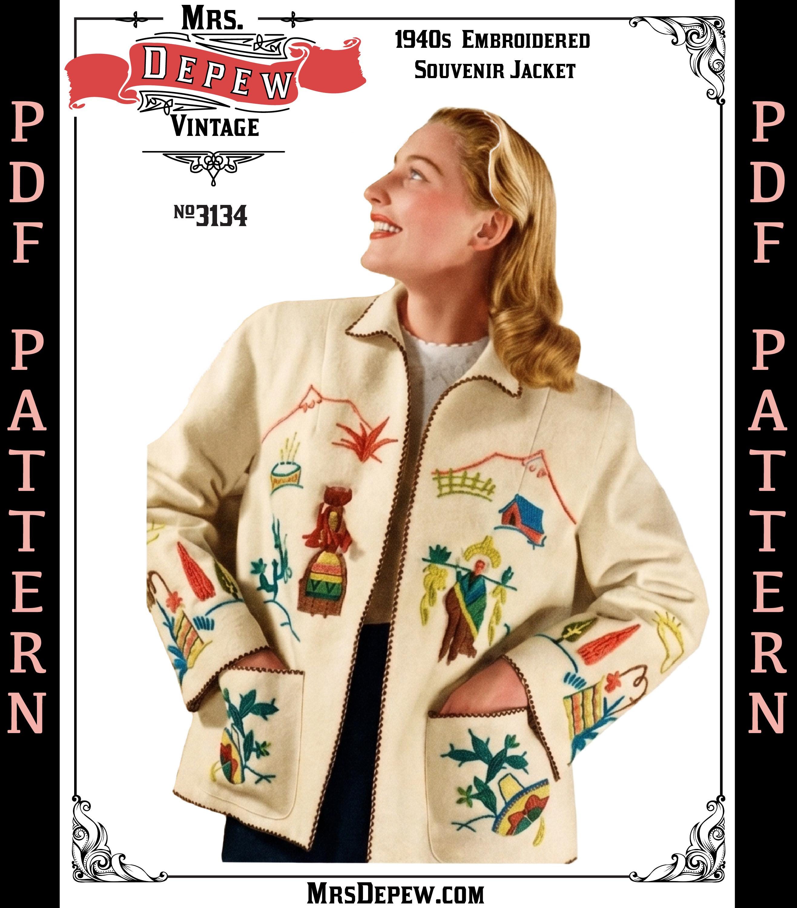 Vintage Sewing Pattern 1940s Ladies' Embroidered Jacket #3134 With